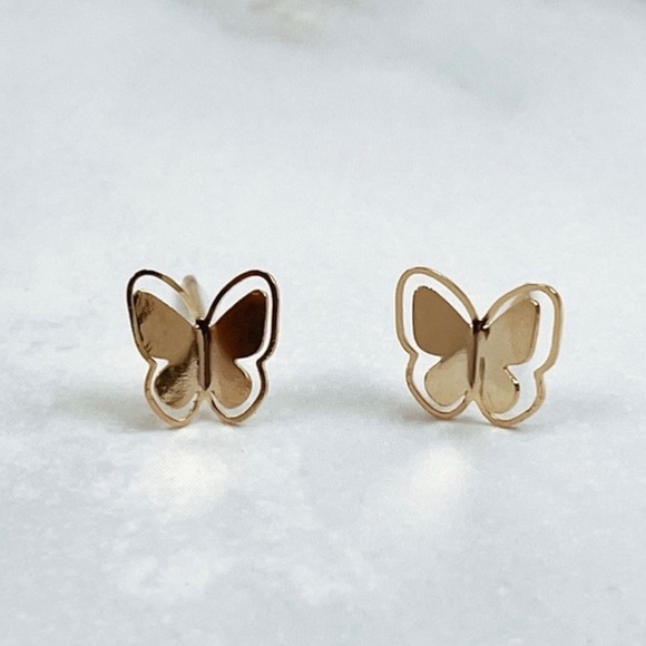 Tiny Gold Butterfly Wings Stud Earrings - Picture 1 of 3